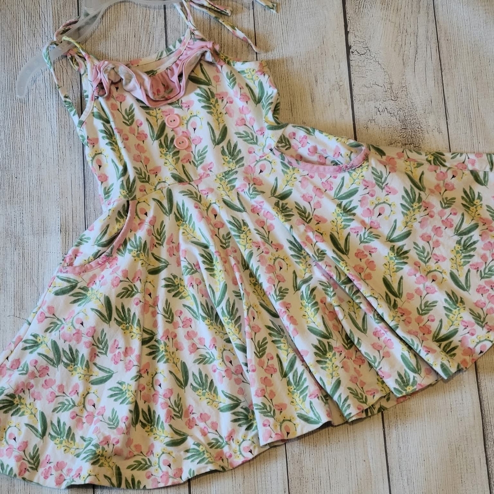 Floral Pink and Green Kids Dress